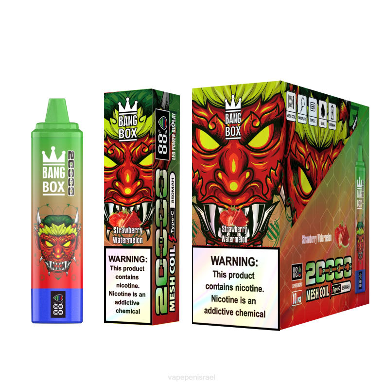 Disposable Vape Israel - Bang Box מסך חכם 20000 נשיפות אבטיח תות 8X0252