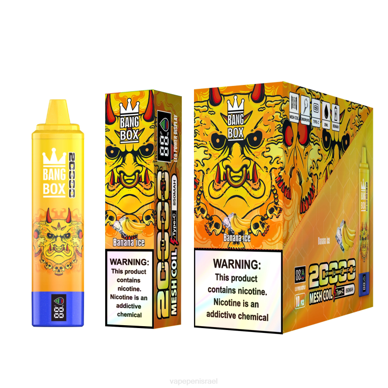 Disposable Vape Israel - Bang Box מסך חכם 20000 נשיפות קרח בננה 8X0257