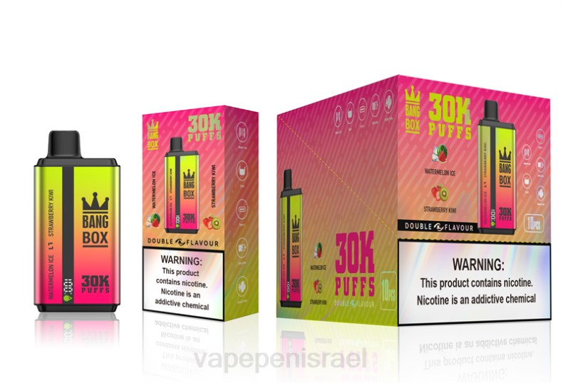 Disposable Vape Israel - Bang Box 30000 פחזניות כפולות טעמים קרח אבטיח וקיווי תות 8X0262