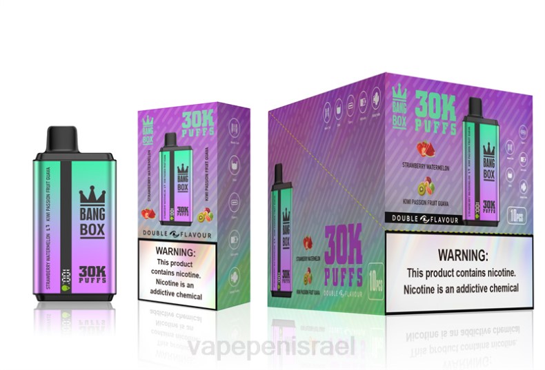 E Cigarette Liquid - Bang Box 30000 פחזניות כפולות טעמים אבטיח תות וקיווי פסיפלורה גויאבה 8X0270