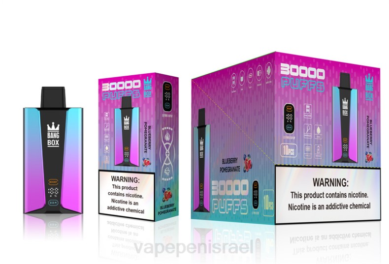 E Cigarette Liquid - Bang Box מסך חכם 30000 נשיפות פומגרנטה אוכמניות 8X0280