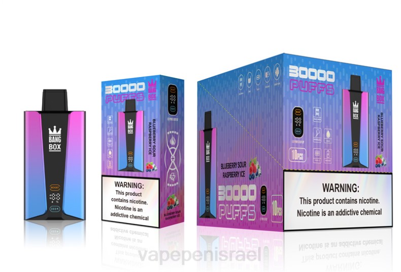 Vape Israel - Bang Box מסך חכם 30000 נשיפות קרח פטל חמוץ אוכמניות 8X0281