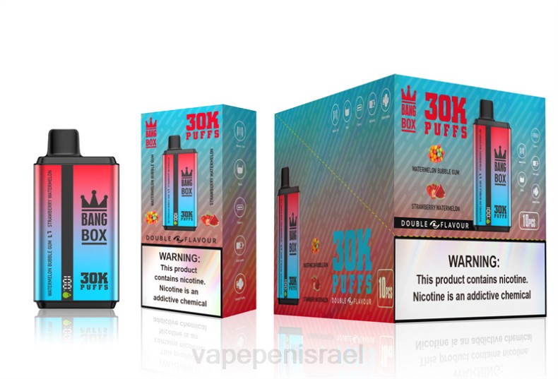 Vape Juice Israel - Bang Box 30000 פחזניות כפולות טעמים מסטיק אבטיח ואבטיח תות 8X0268