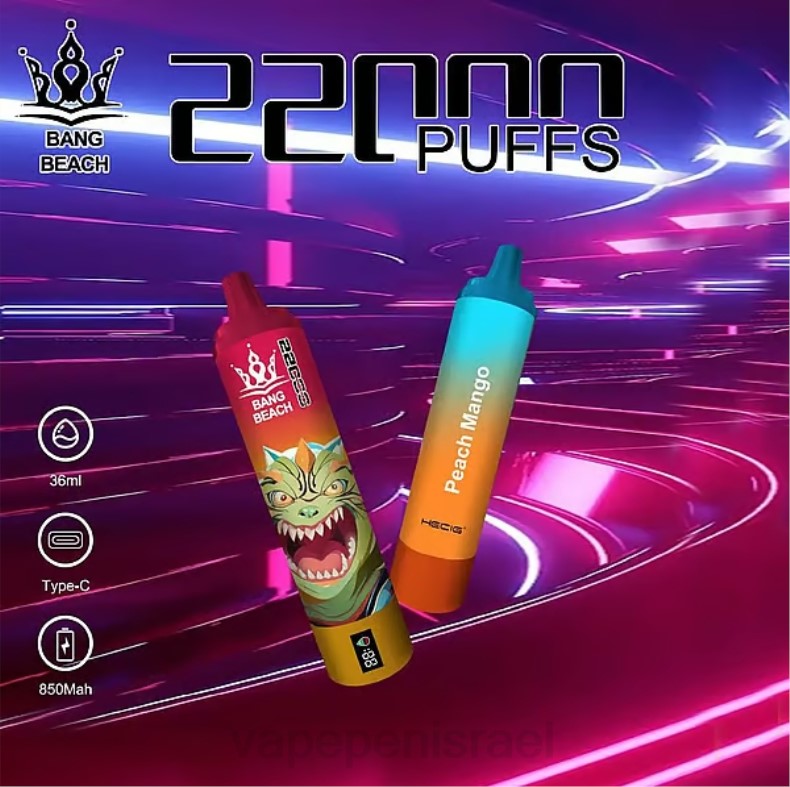 Vape Pen - Bang Beach מסך חכם 22000 נשיפות מנגו אפרסק 8X0224