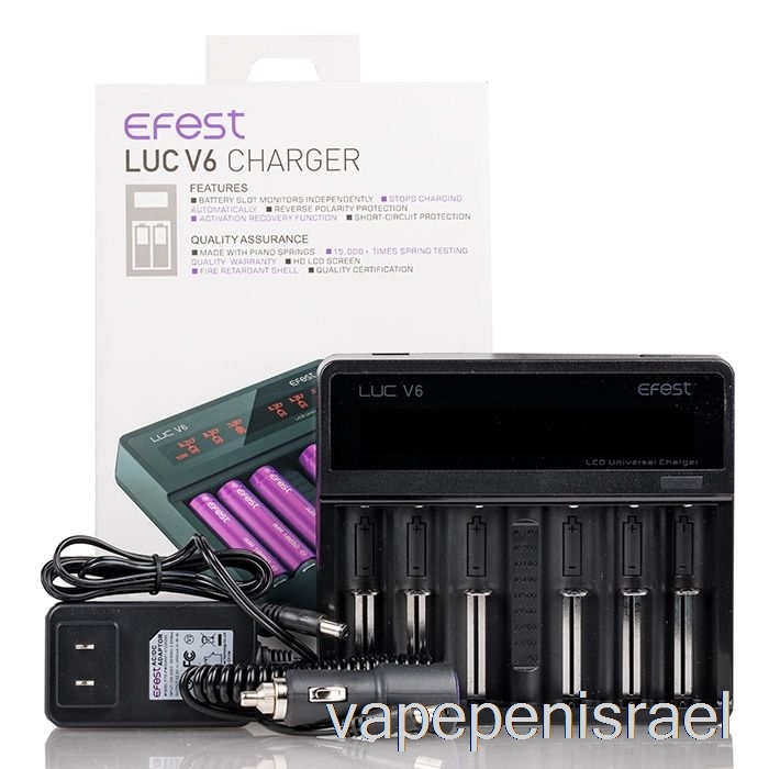 חד פעמי Vape Israel Efest Luc V6 מטען אוניברסלי LCD עם 6 מפרצים