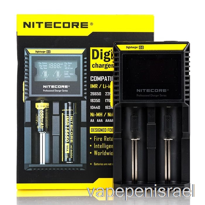 מטען סוללות חד פעמי Vape Israel Nitecore D2 (2 מפרצים)