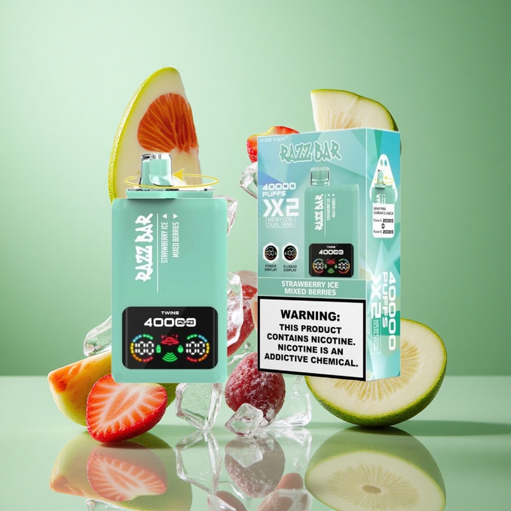 Razz Bar 40000 פאפים תות קרח_פירות יער מעורבים Israel vape עם מסך כוח וסוללת 650 מ"א