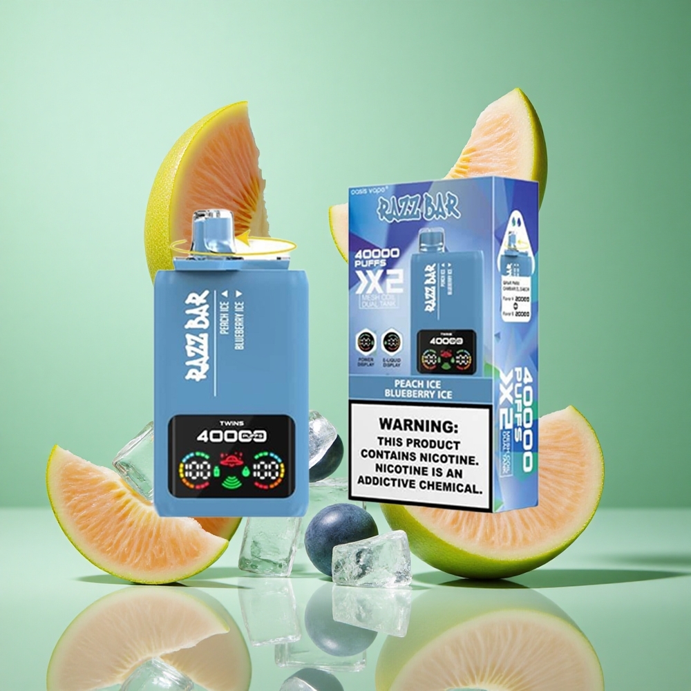 Razz Bar 40000 פאפים אפרסק קרח_אוכמניות קרח Israel vape תצוגת מסך כוח 650 Mah