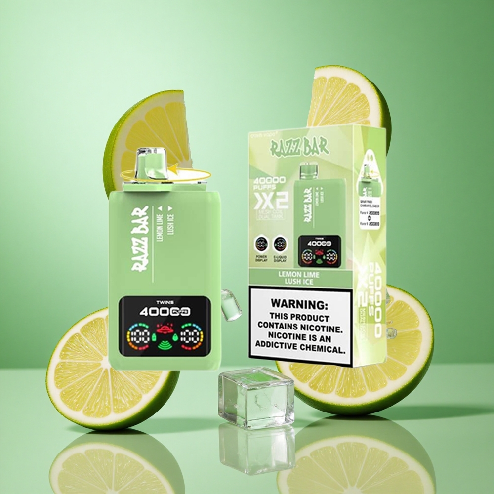 Razz Bar 40000 פאפים לימון ליים_Lush קרח Israel vape מציג מסך כוח סוללה 650mah