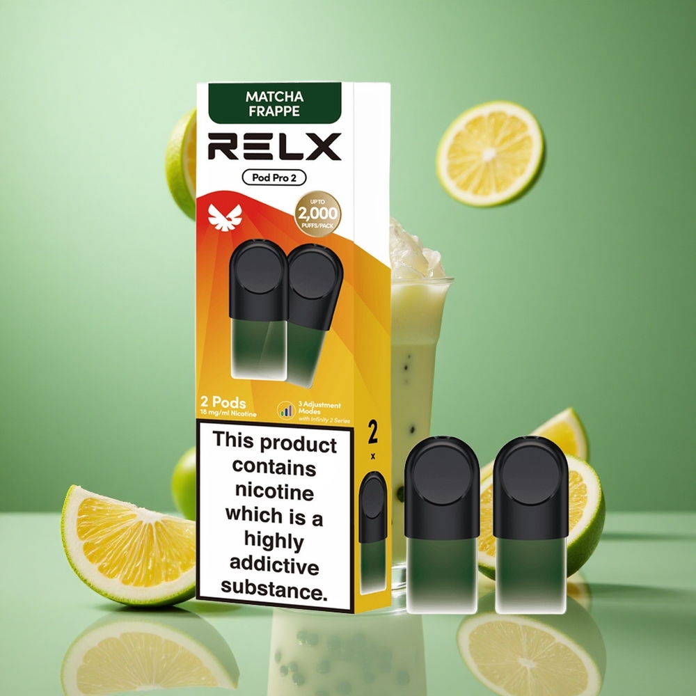 RELX Pod Pro 2 600 פאפים תֵּה מַצָ'ה פְרַפֶּה Israel vape נִיקוֹטִין 1.8%